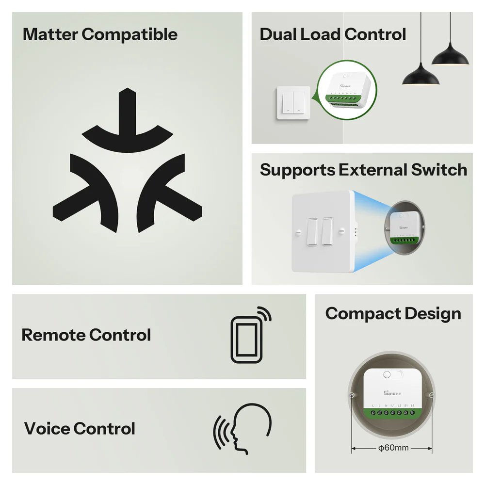 SONOFF MINI DUO 2-Gang Matter Over WiFi Smart Switch (MINI-2GS) - Image 5